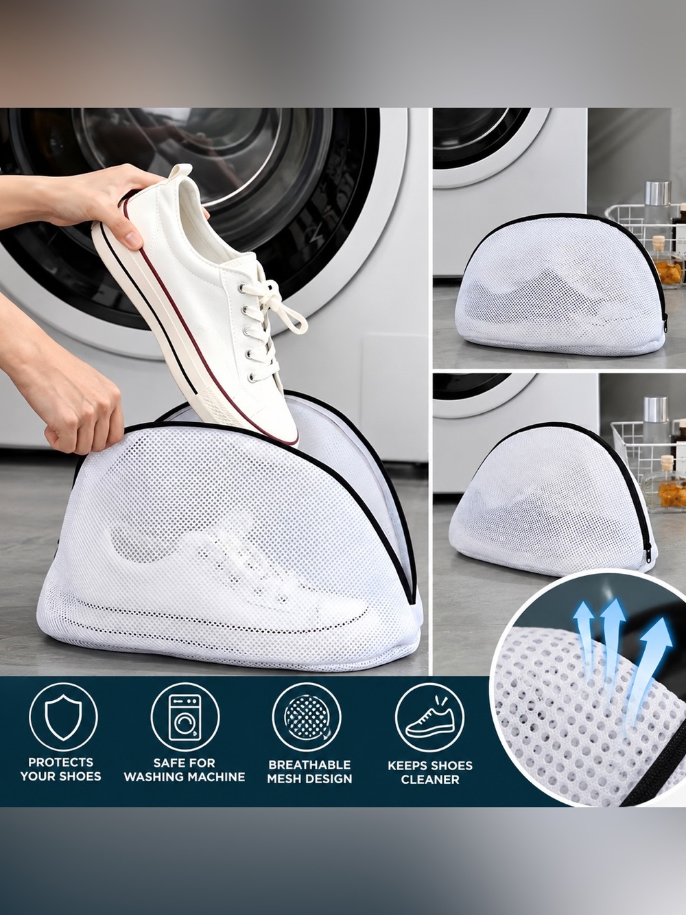 White Breathable Mesh Shoe Laundry Bag - White